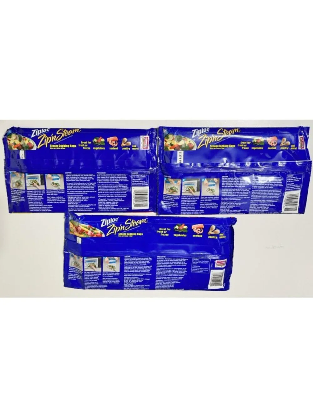 Ziploc Zip ’n Steam Cooking Bags Lot of 3 Packs, 2 Med 1 Large 27 Total Bags NEW